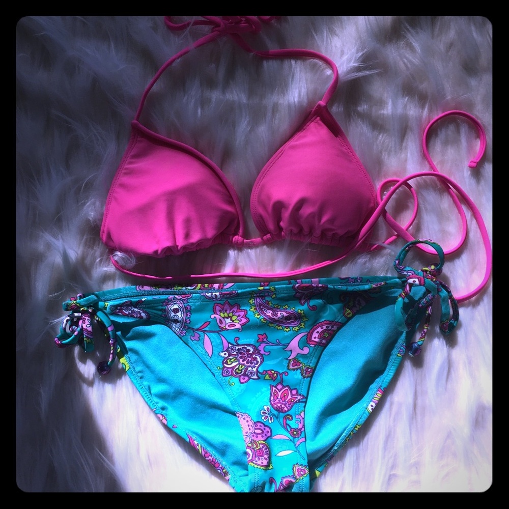 Pink & teal paisley bikini set size small